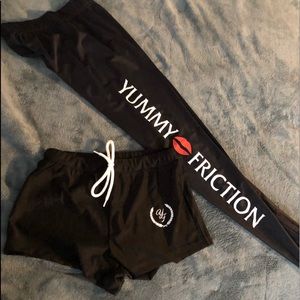 Yummy Friction stretchy pants and mini shorts